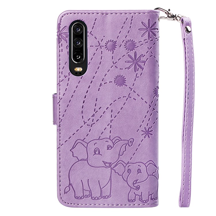 Imprinted Elephant Pattern Wallet Leather Stand Case for Huawei P30 - Purple-3