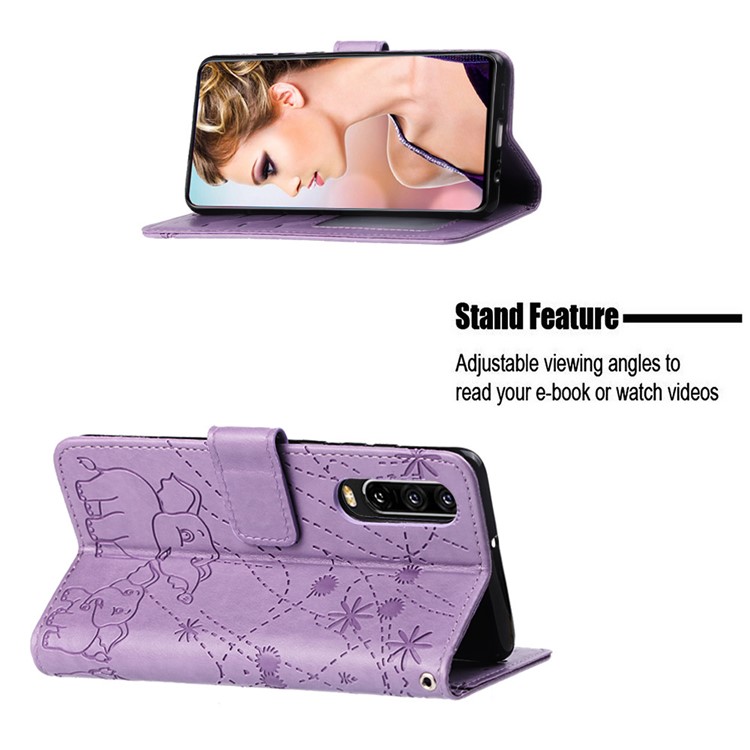 Imprinted Elephant Pattern Wallet Leather Stand Case for Huawei P30 - Purple-4