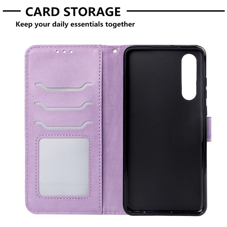 Imprinted Elephant Pattern Wallet Leather Stand Case for Huawei P30 - Purple-7