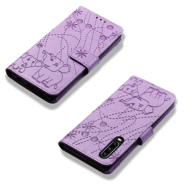 Imprinted Elephant Pattern Wallet Leather Stand Case for Huawei P30 - Purple-8