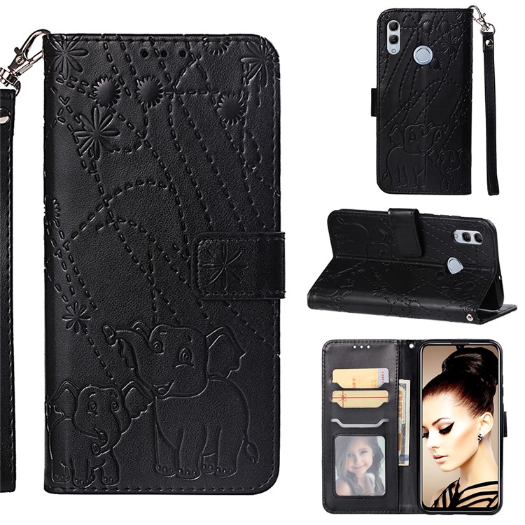 Imprinted Elephant Pattern Leather Wallet Case for Huawei P Smart (2019)/Honor 10 Lite - Black-1