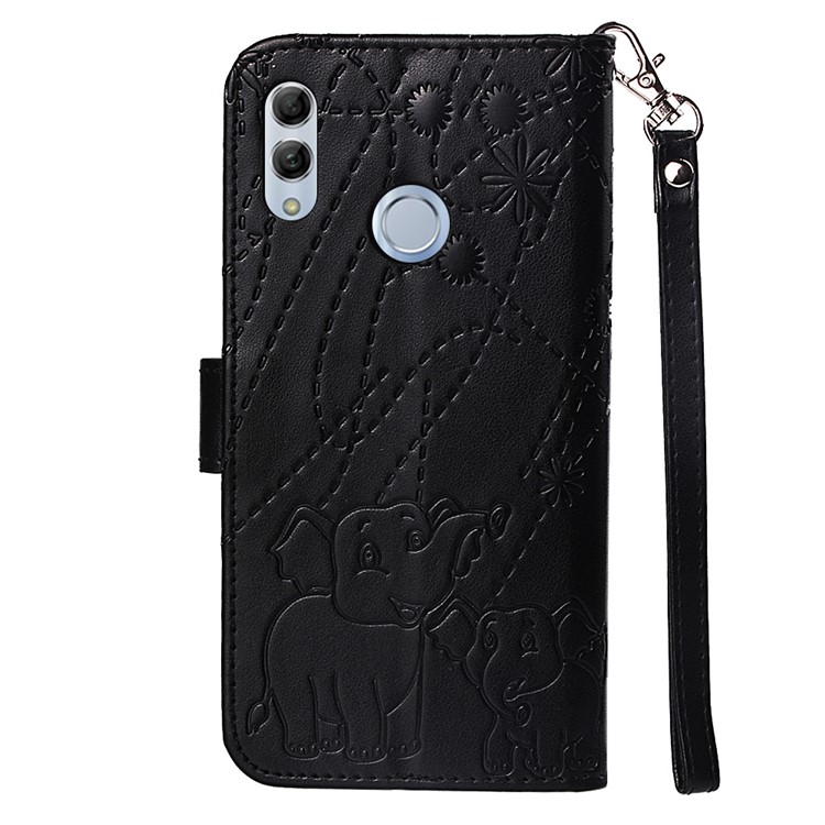 Imprinted Elephant Pattern Leather Wallet Case for Huawei P Smart (2019)/Honor 10 Lite - Black-3