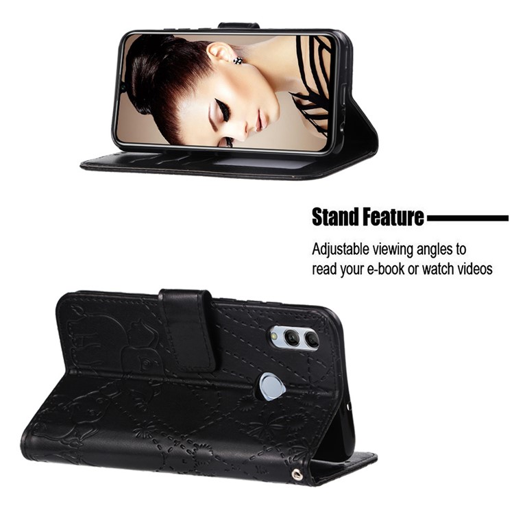 Imprinted Elephant Pattern Leather Wallet Case for Huawei P Smart (2019)/Honor 10 Lite - Black-4