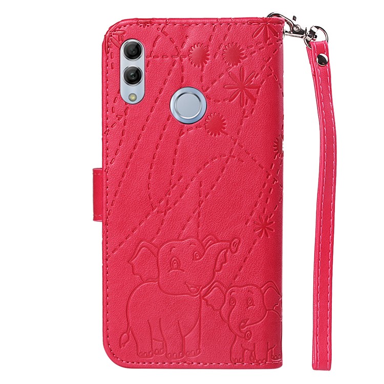 Imprinted Elephant Pattern Leather Wallet Case for Huawei P Smart (2019)/Honor 10 Lite - Red-3