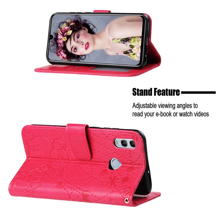 Imprinted Elephant Pattern Leather Wallet Case for Huawei P Smart (2019)/Honor 10 Lite - Red-4