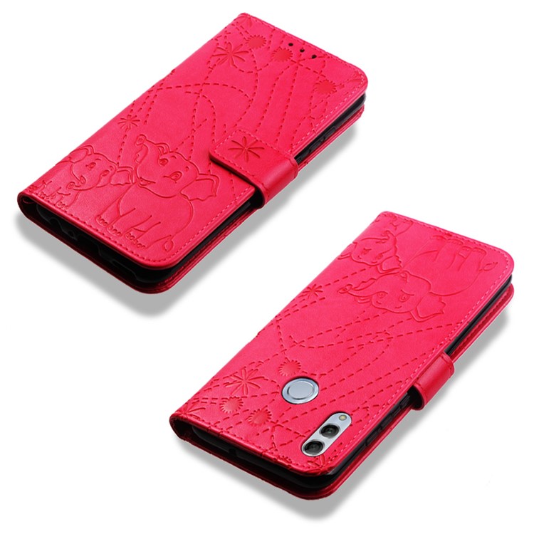Imprinted Elephant Pattern Leather Wallet Case for Huawei P Smart (2019)/Honor 10 Lite - Red-8