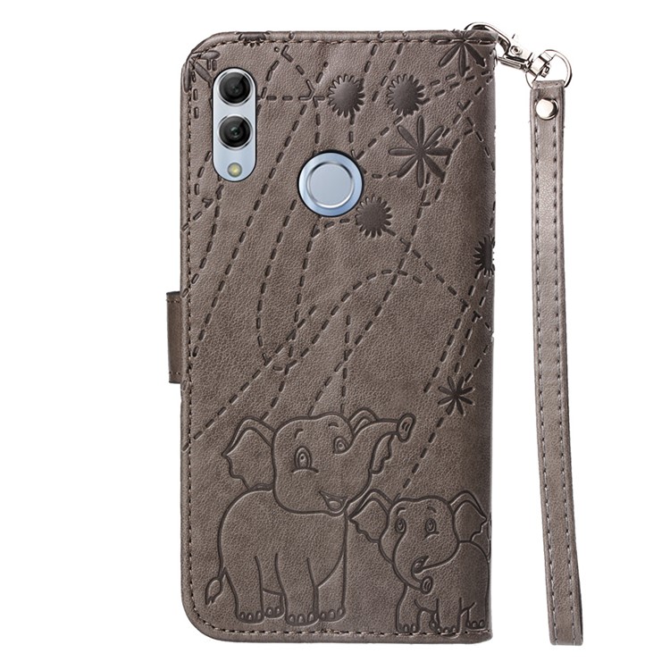 Imprinted Elephant Pattern Leather Wallet Case for Huawei P Smart (2019)/Honor 10 Lite - Grey-3