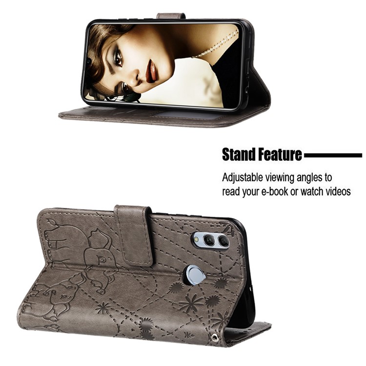 Imprinted Elephant Pattern Leather Wallet Case for Huawei P Smart (2019)/Honor 10 Lite - Grey-4