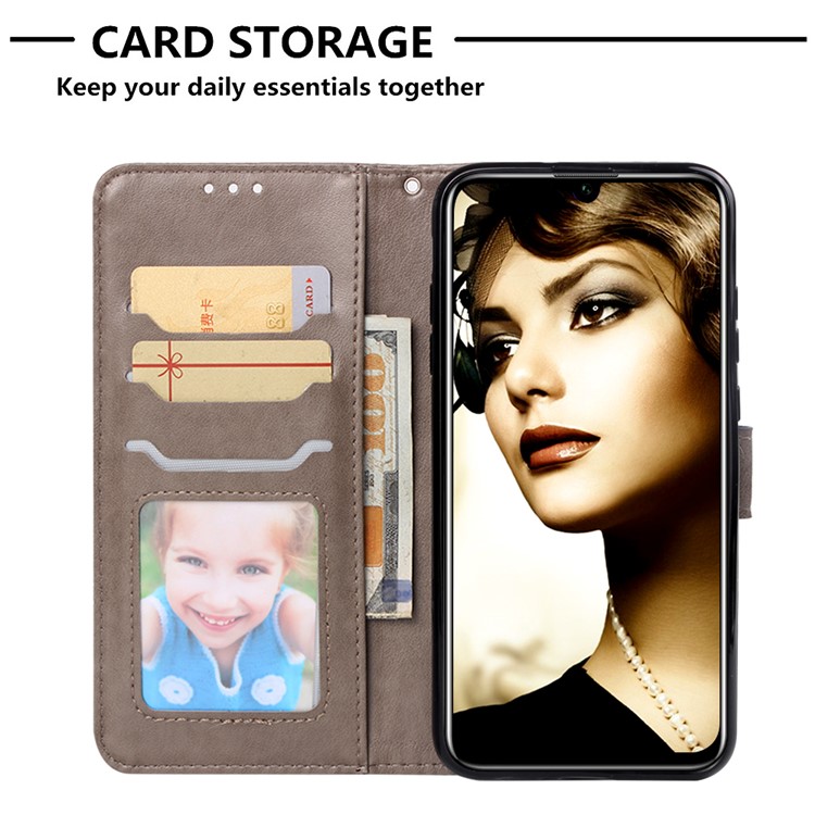 Imprinted Elephant Pattern Leather Wallet Case for Huawei P Smart (2019)/Honor 10 Lite - Grey-6
