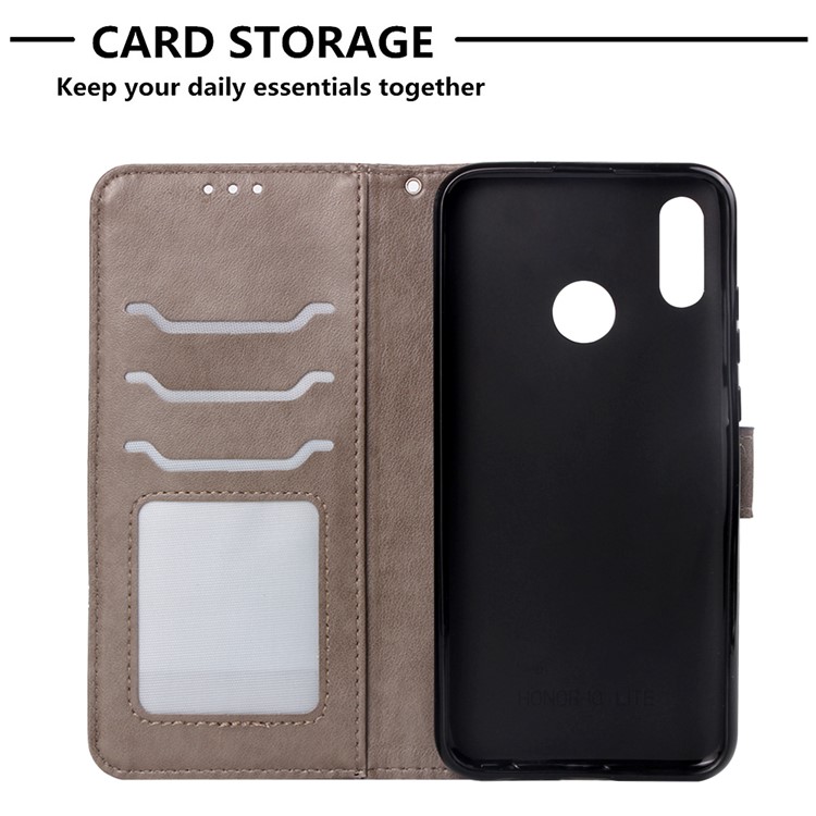 Imprinted Elephant Pattern Leather Wallet Case for Huawei P Smart (2019)/Honor 10 Lite - Grey-7