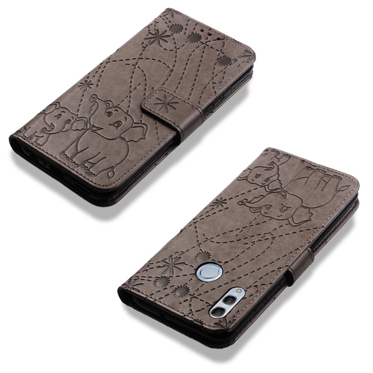Imprinted Elephant Pattern Leather Wallet Case for Huawei P Smart (2019)/Honor 10 Lite - Grey-8