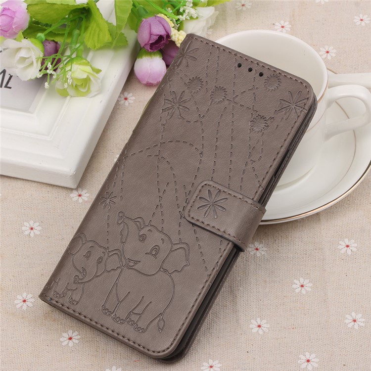 Imprinted Elephant Pattern Leather Wallet Case for Huawei P Smart (2019)/Honor 10 Lite - Grey-9