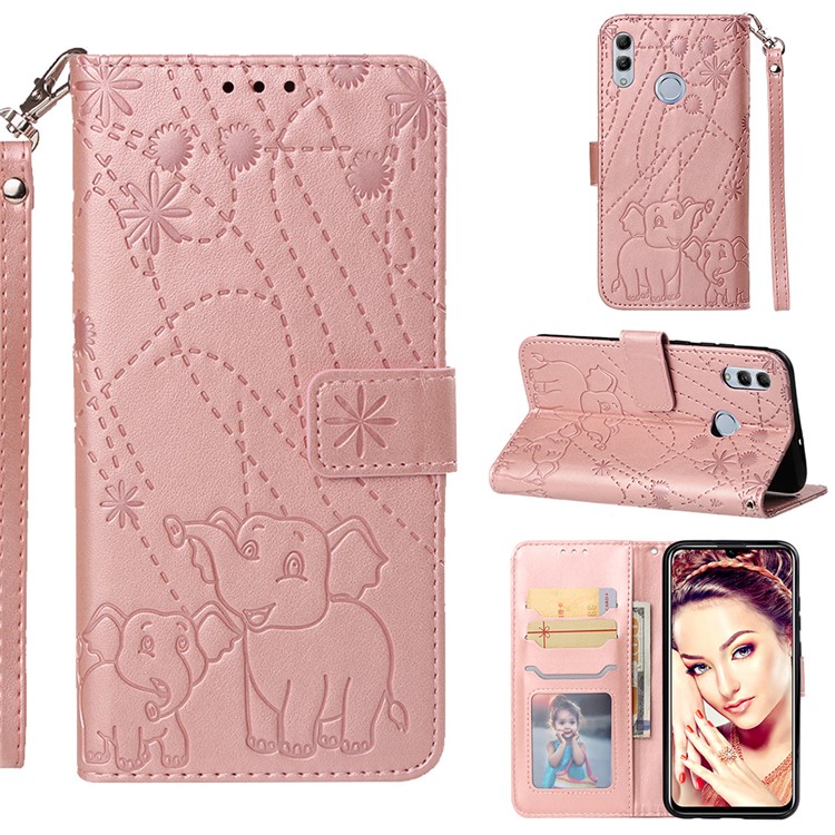 Imprinted Elephant Pattern Leather Wallet Case for Huawei P Smart (2019)/Honor 10 Lite - Rose Gold-1