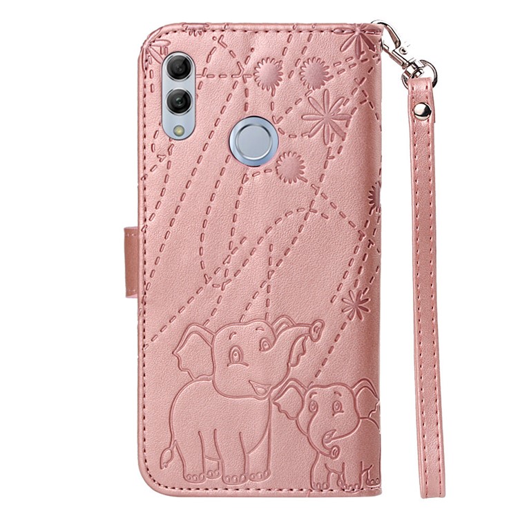 Imprinted Elephant Pattern Leather Wallet Case for Huawei P Smart (2019)/Honor 10 Lite - Rose Gold-3