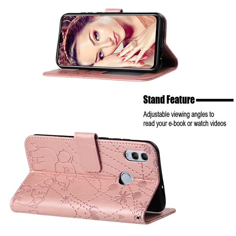Imprinted Elephant Pattern Leather Wallet Case for Huawei P Smart (2019)/Honor 10 Lite - Rose Gold-4