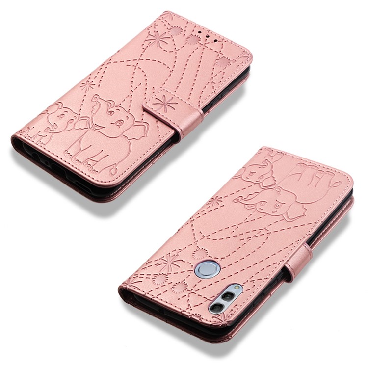 Imprinted Elephant Pattern Leather Wallet Case for Huawei P Smart (2019)/Honor 10 Lite - Rose Gold-8