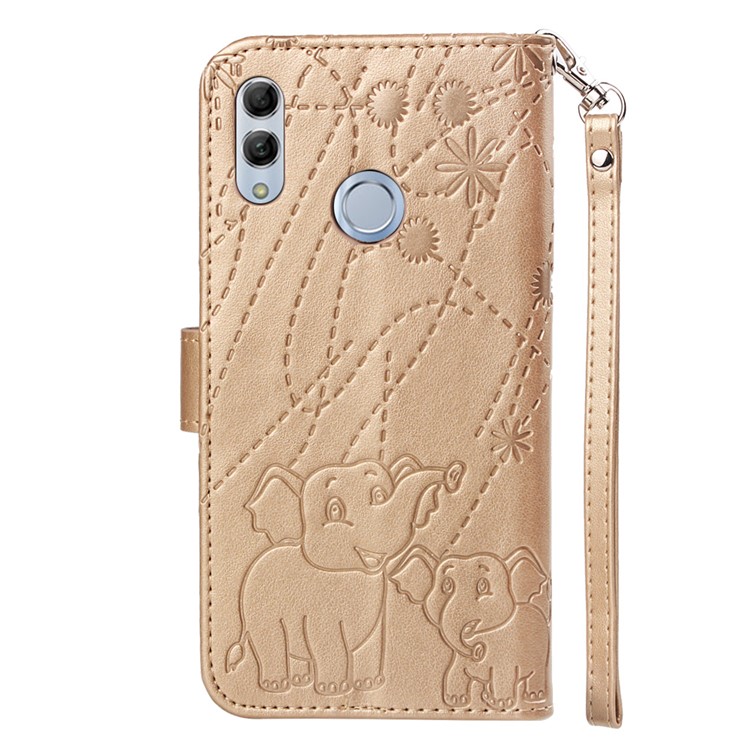 Imprinted Elephant Pattern Leather Wallet Case for Huawei P Smart (2019)/Honor 10 Lite - Gold-3