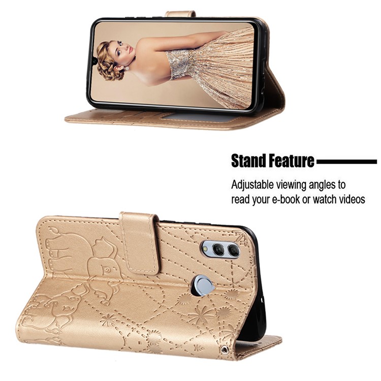 Imprinted Elephant Pattern Leather Wallet Case for Huawei P Smart (2019)/Honor 10 Lite - Gold-4