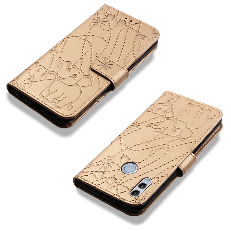 Imprinted Elephant Pattern Leather Wallet Case for Huawei P Smart (2019)/Honor 10 Lite - Gold-8