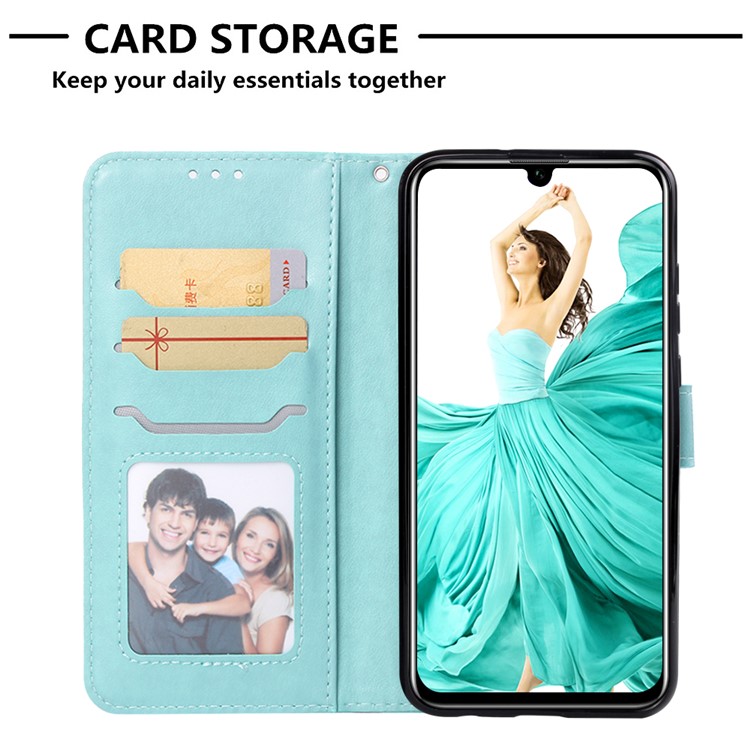 Imprinted Elephant Pattern Leather Wallet Case for Huawei P Smart (2019)/Honor 10 Lite - Cyan-6