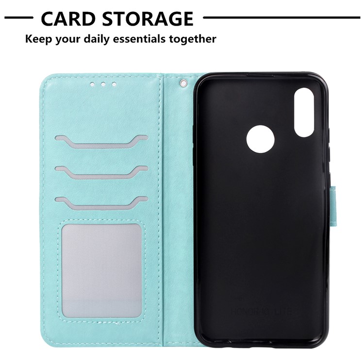 Imprinted Elephant Pattern Leather Wallet Case for Huawei P Smart (2019)/Honor 10 Lite - Cyan-7