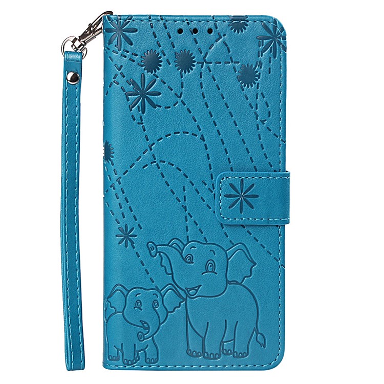Imprinted Elephant Pattern Leather Wallet Case for Huawei P Smart (2019)/Honor 10 Lite - Blue-2