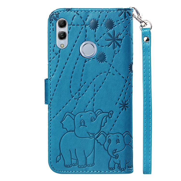 Imprinted Elephant Pattern Leather Wallet Case for Huawei P Smart (2019)/Honor 10 Lite - Blue-3
