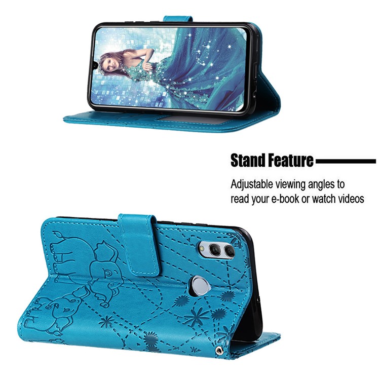Imprinted Elephant Pattern Leather Wallet Case for Huawei P Smart (2019)/Honor 10 Lite - Blue-4