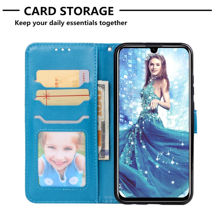 Imprinted Elephant Pattern Leather Wallet Case for Huawei P Smart (2019)/Honor 10 Lite - Blue-6