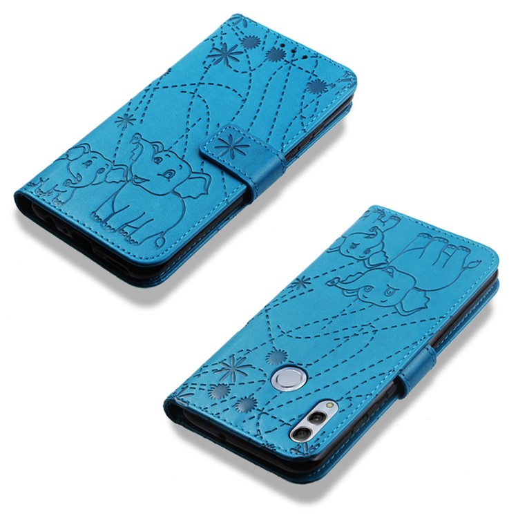 Imprinted Elephant Pattern Leather Wallet Case for Huawei P Smart (2019)/Honor 10 Lite - Blue-8
