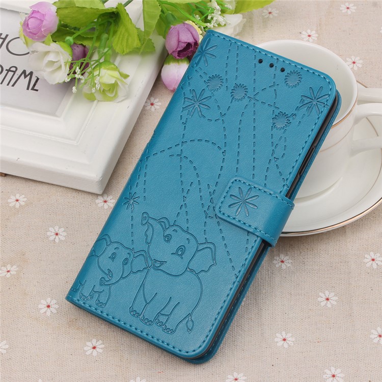 Imprinted Elephant Pattern Leather Wallet Case for Huawei P Smart (2019)/Honor 10 Lite - Blue-9