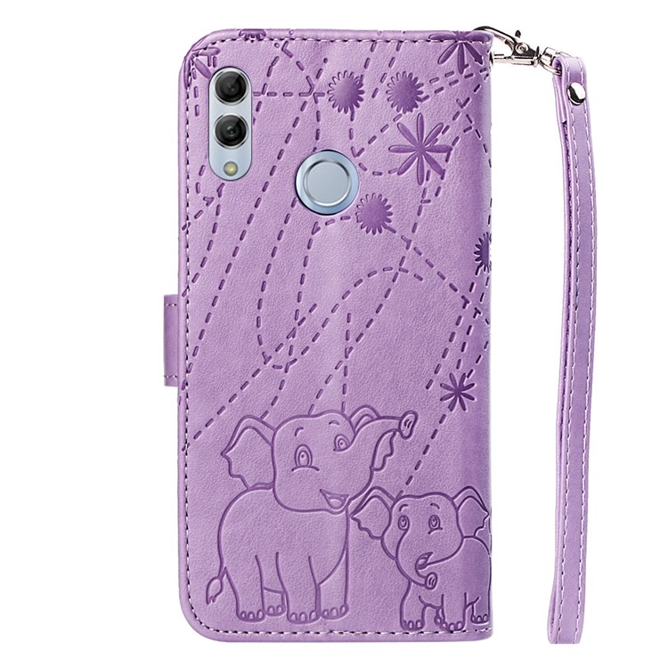 Imprinted Elephant Pattern Leather Wallet Case for Huawei P Smart (2019)/Honor 10 Lite - Purple-3