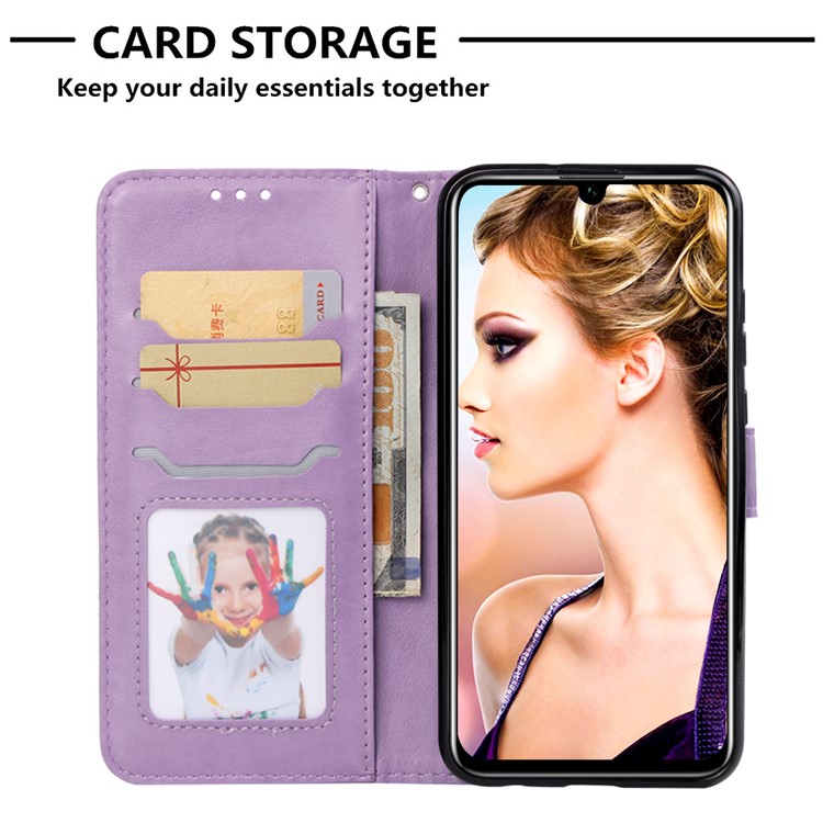 Imprinted Elephant Pattern Leather Wallet Case for Huawei P Smart (2019)/Honor 10 Lite - Purple-6