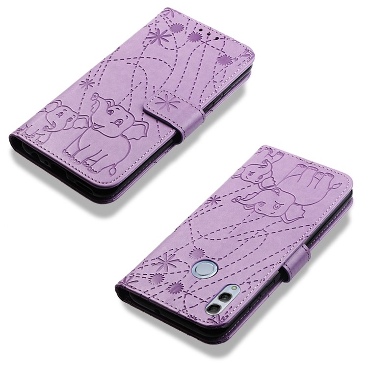 Imprinted Elephant Pattern Leather Wallet Case for Huawei P Smart (2019)/Honor 10 Lite - Purple-8