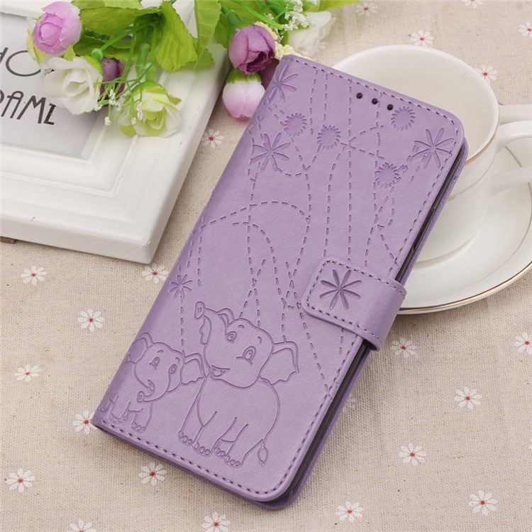 Imprinted Elephant Pattern Leather Wallet Case for Huawei P Smart (2019)/Honor 10 Lite - Purple-9