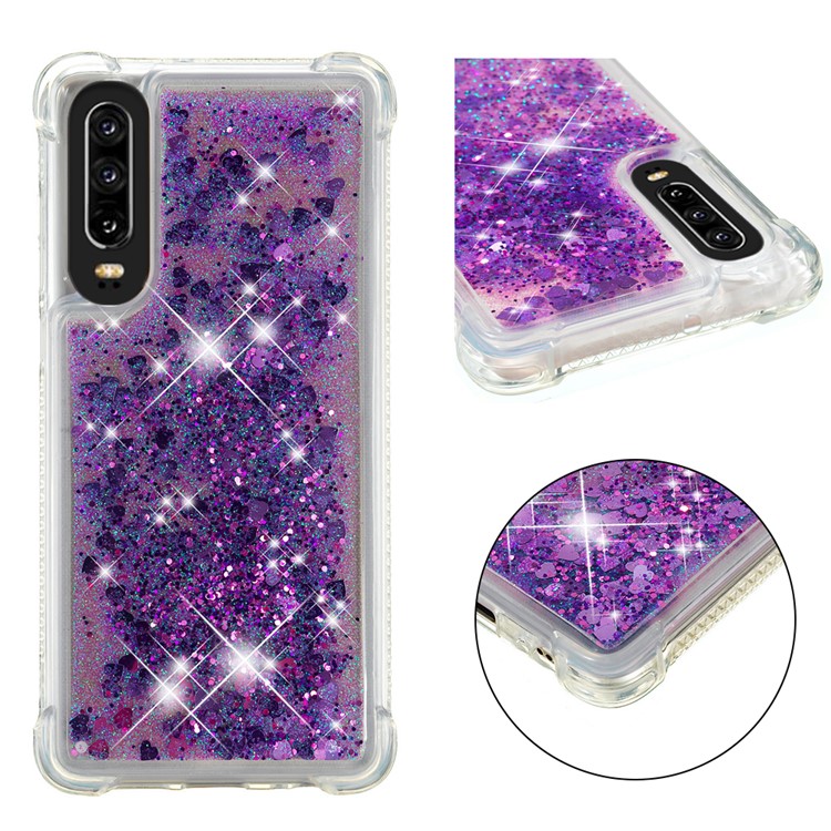 For Huawei P30 Protection Case Glitter Powder Quicksand Shockproof TPU Case - Dark Purple-1