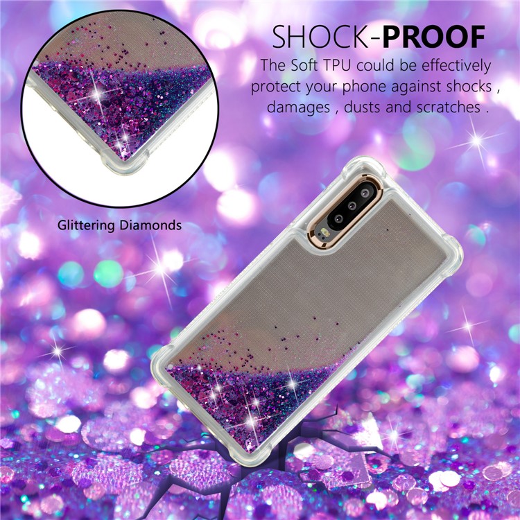 For Huawei P30 Protection Case Glitter Powder Quicksand Shockproof TPU Case - Dark Purple-4