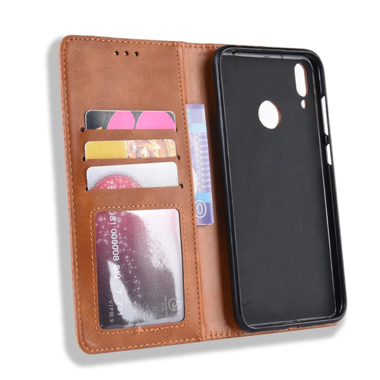 Vintage Style PU Leather Phone Shell for Huawei Y7 (2019) / Y7 Prime (2019) - Brown-8