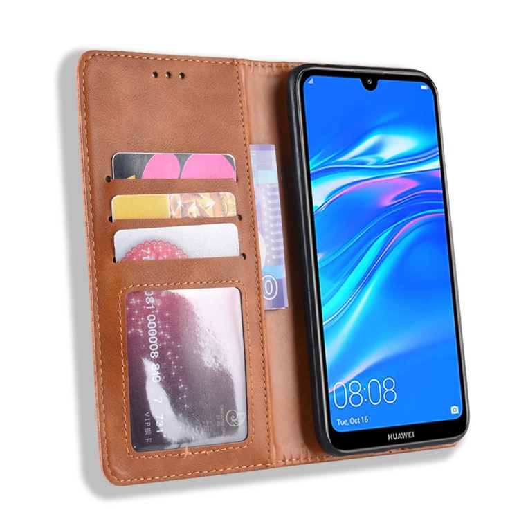 Vintage Style PU Leather Phone Shell for Huawei Y7 (2019) / Y7 Prime (2019) - Brown-9