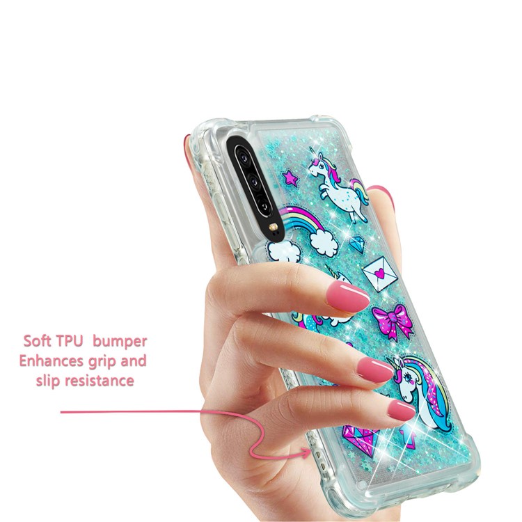 Dynamic Glitter Powder Heart Shaped Sequins TPU Back Case for Huawei P30 - Unicorn and Bowknot-5