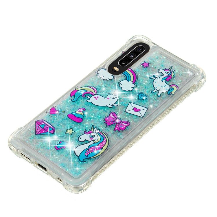 Dynamic Glitter Powder Heart Shaped Sequins TPU Back Case for Huawei P30 - Unicorn and Bowknot-7