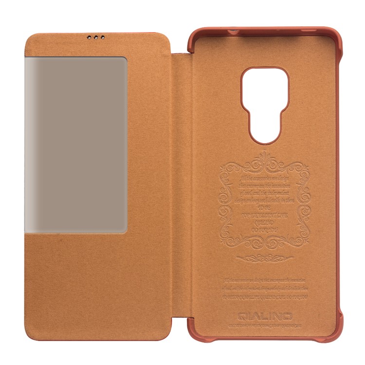 QIALINO Litchi Texture Smart View Genuine Leather Case for Huawei Mate 20 - Orange-2