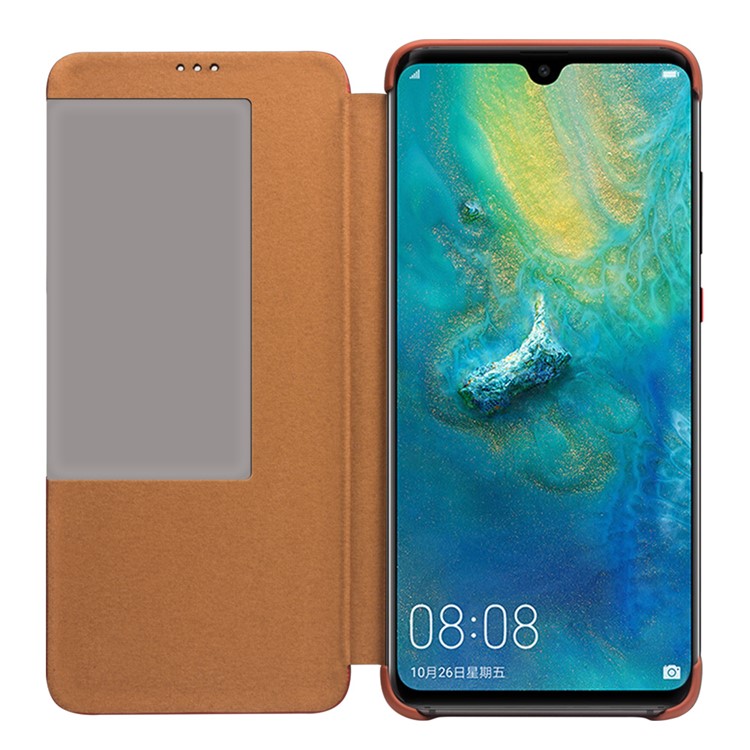 QIALINO Litchi Texture Smart View Genuine Leather Case for Huawei Mate 20 - Orange-4