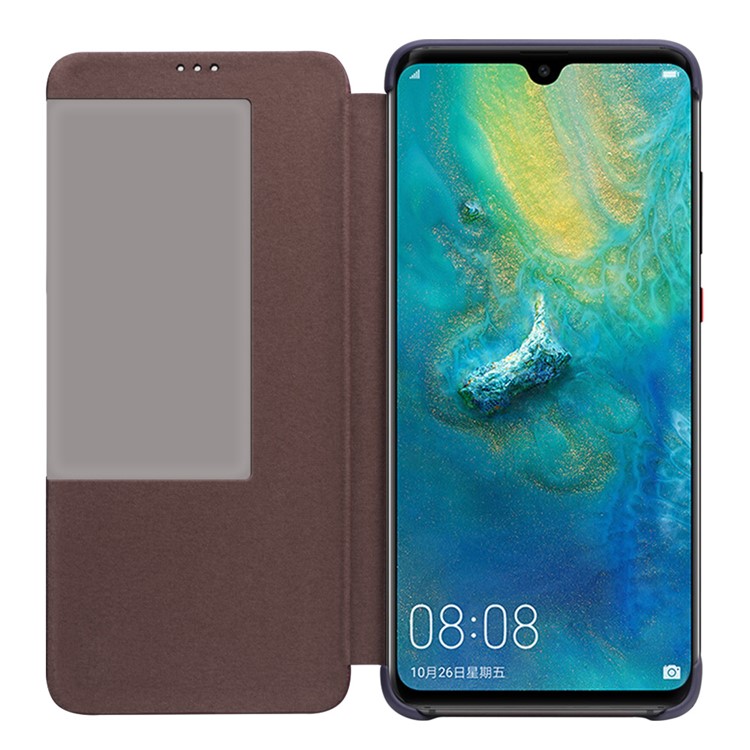QIALINO Litchi Texture Smart View Genuine Leather Case for Huawei Mate 20 - Dark Blue-3