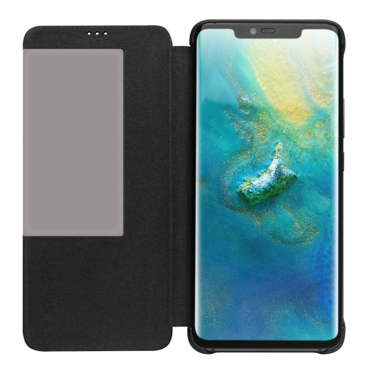 QIALINO Litchi Texture Genuine Leather Phone Shell with View Window for Huawei Mate 20 Pro - Black-3
