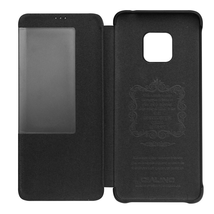 QIALINO Litchi Texture Genuine Leather Phone Shell with View Window for Huawei Mate 20 Pro - Black-5