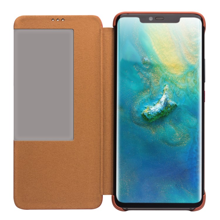 QIALINO Litchi Texture Genuine Leather Phone Shell with View Window for Huawei Mate 20 Pro - Orange-2