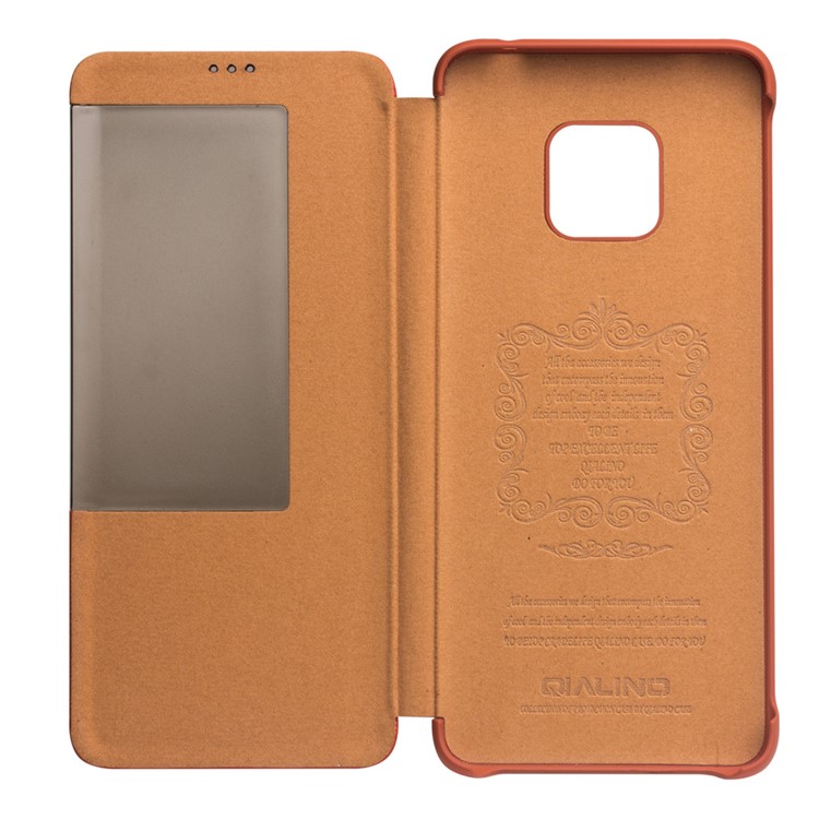 QIALINO Litchi Texture Genuine Leather Phone Shell with View Window for Huawei Mate 20 Pro - Orange-5