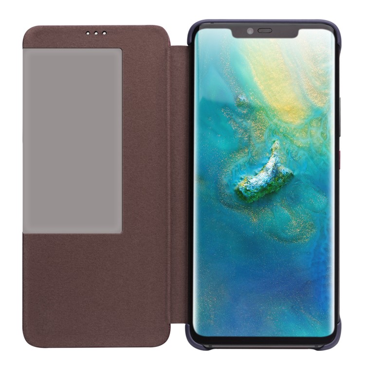 QIALINO Litchi Textura Genuína Shell Telefone De Couro Com Janela De Visualização Para Huawei Mate 20 Pro - Azul-2