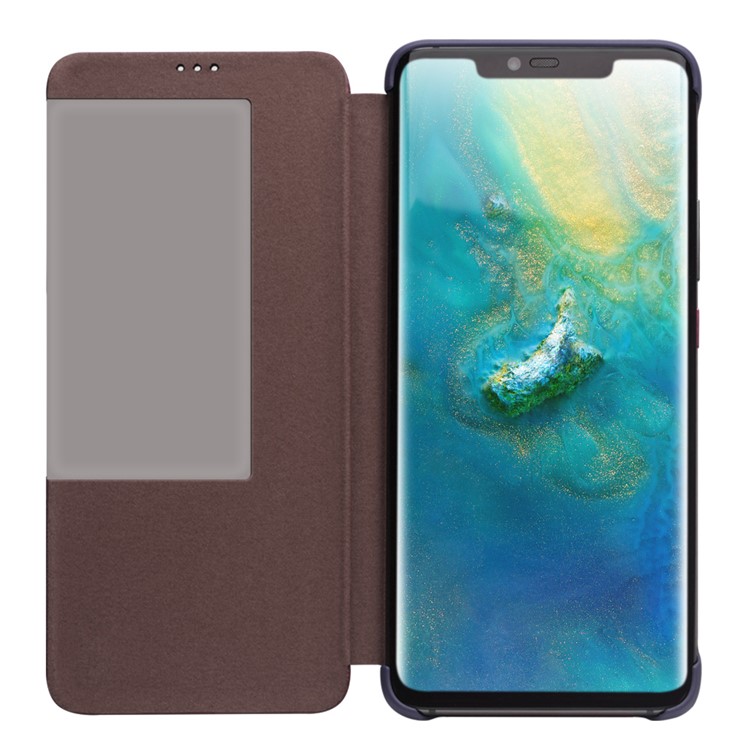 QIALINO Litchi Texture Véritable Shell Téléphone En Cuir Avec Fenêtre Vue Pour Huawei Mate 20 Pro - Bleu